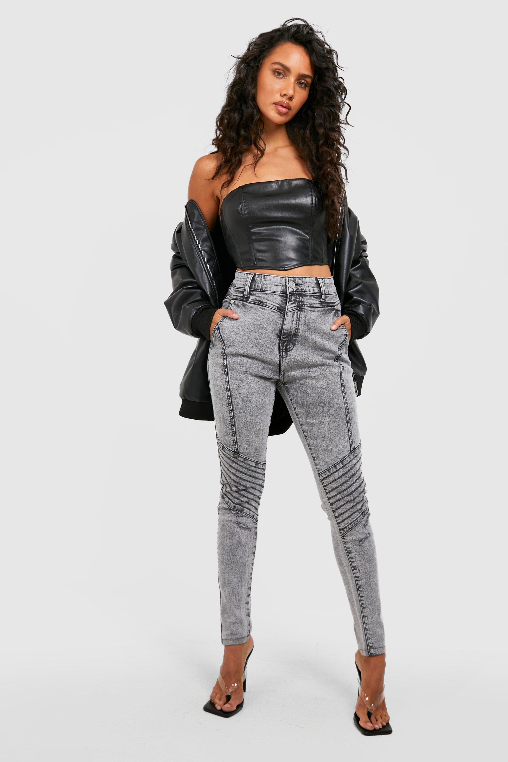 Acid wash hot sale biker jeans